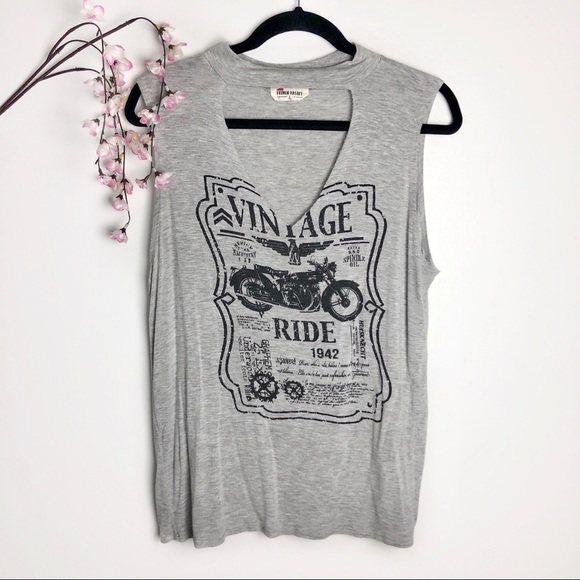 french pastry Tops - French Pastry Vintage Design Gray Marled Tank Top